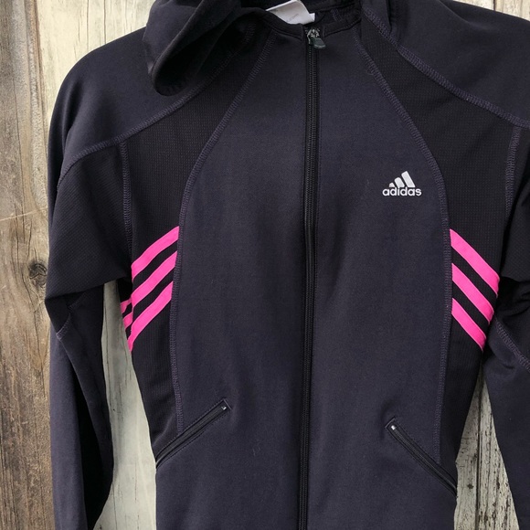 Adidas Dark Purple Plum Pink Stripes ZIP Up - Picture 2 of 11